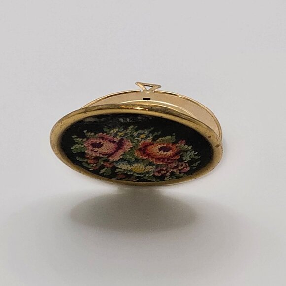 VTG AVON Compact Locket Cross Stitch Needlepoint Floral Roses Tapestry Pendent - Picture 9 of 12